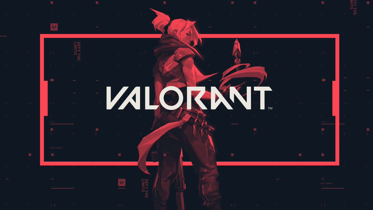 桌布 壁紙 — 一個風格化的紅色和黑色Valorant角色站在數位框架中，背景為深色，帶有發光的紅色點綴。
