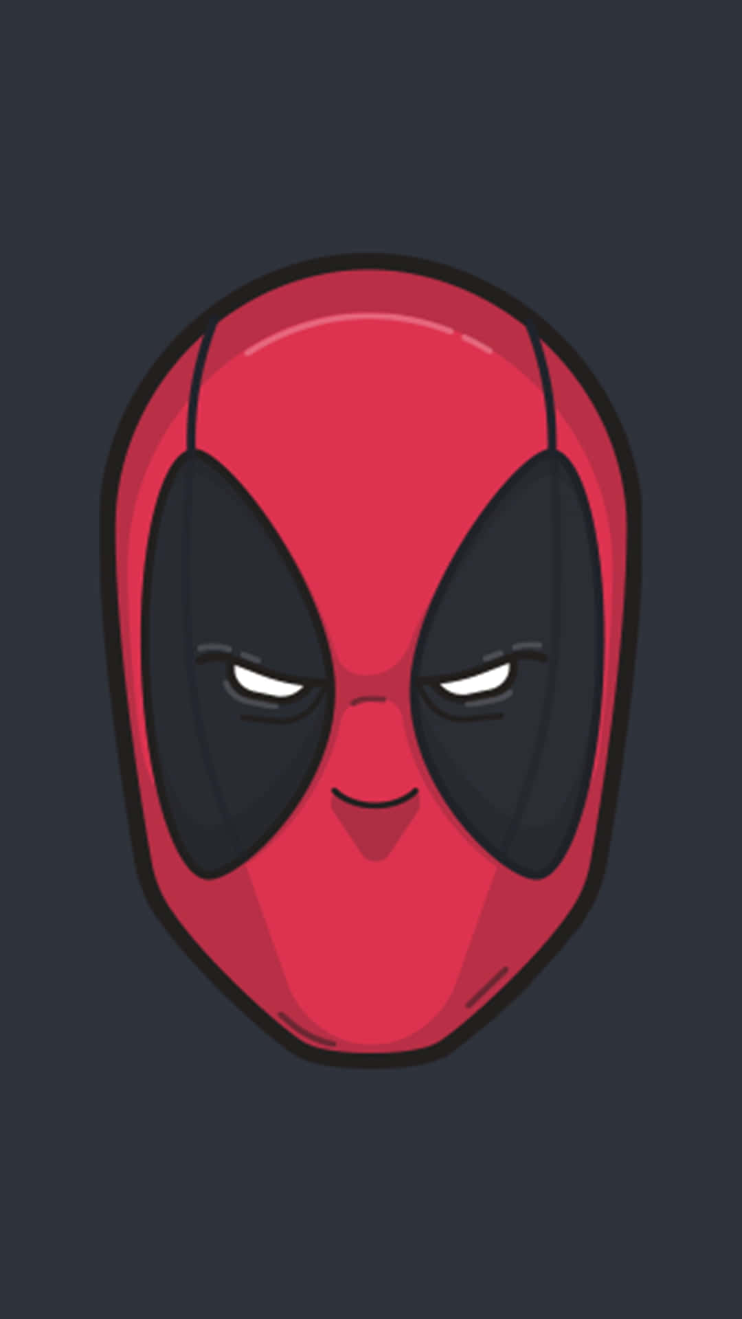 Deadpool Logo 桌布 壁紙 — 一個風格化的紅色和黑色死侍面具，帶有自鳴得意的表情，背景為深灰色。