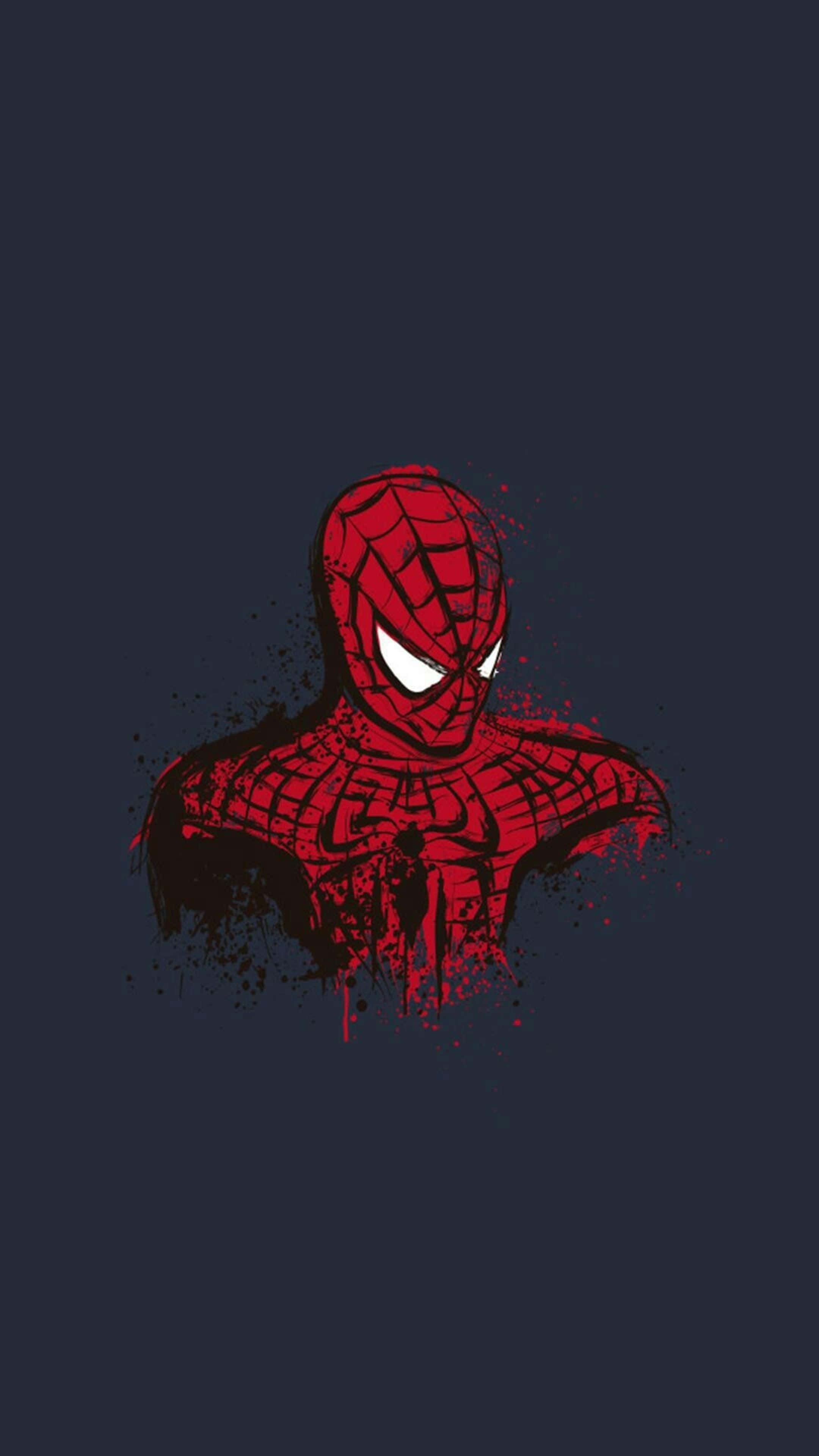 Marvel Profile 桌布 壁紙 — 一個風格化的紅色蜘蛛人半身像，在深海軍藍背景上帶有濺墨效果。