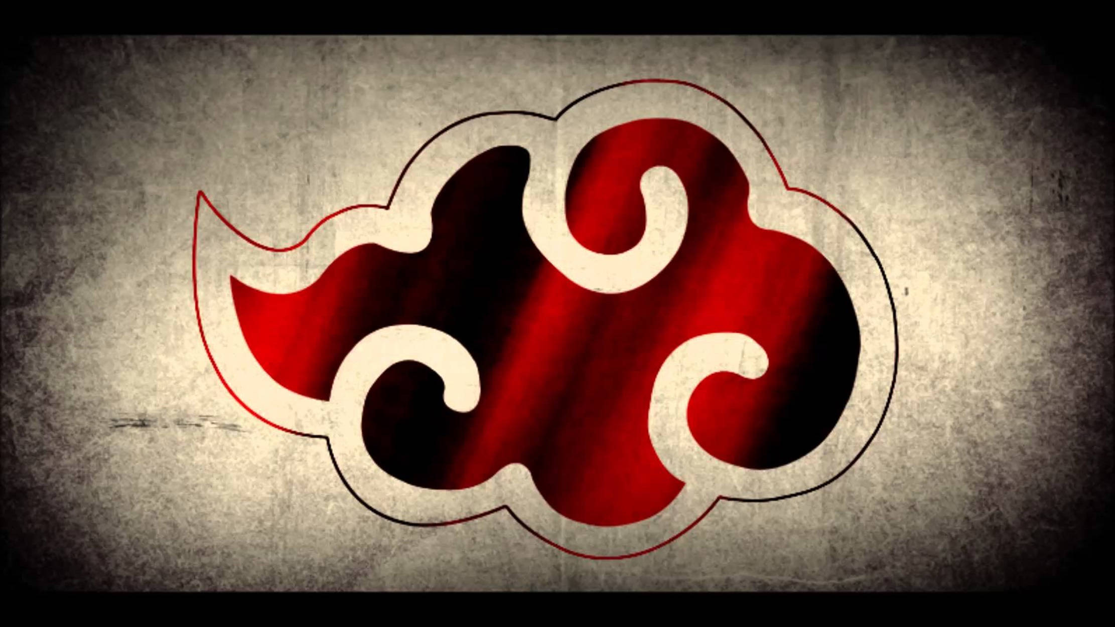 naruto symbol 桌布 壁紙 — 一個風格化的紅黑雲朵徽章，帶有白色邊框，位於紋理灰色背景上。