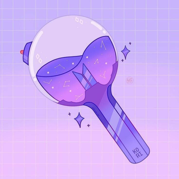 一個紫色乒乓球拍，在網格背景上有星空宇宙設計。 — BTS 防彈少年團 粉絲 女孩 GIF 壁紙