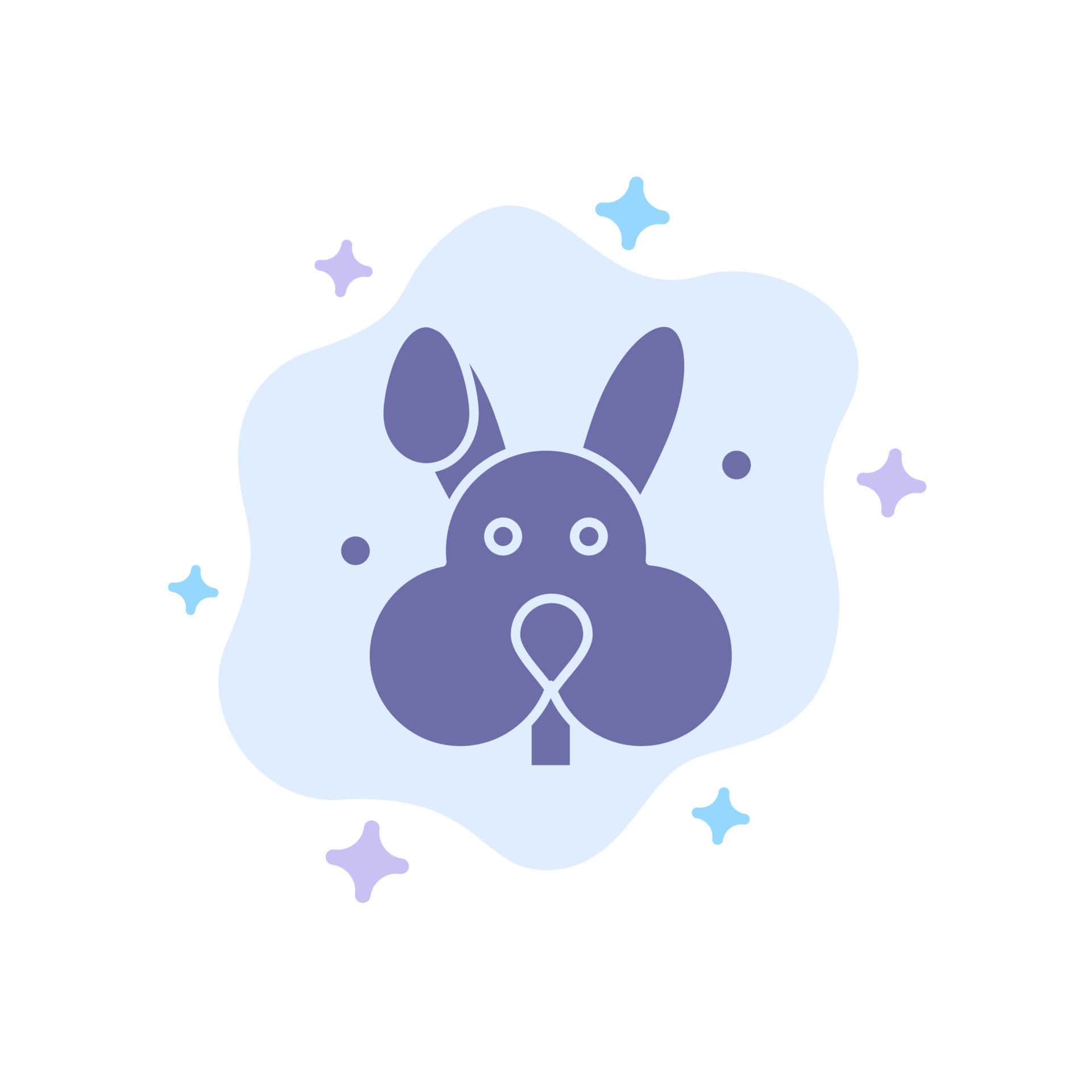 blue's clues 桌布 壁紙 — 一個風格化的紫色兔頭，帶有緞帶鼻子，位於淺藍色斑點內，周圍環繞著粉彩星星。