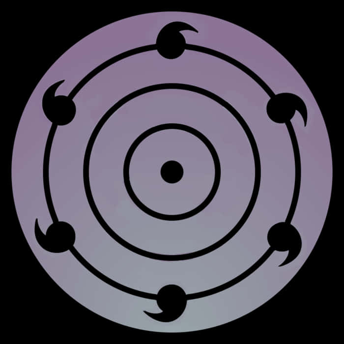 Uchiha Clan 桌布 壁紙 — 一個風格化的紫色和黑色同心圓徽章，周邊有六個新月符號。