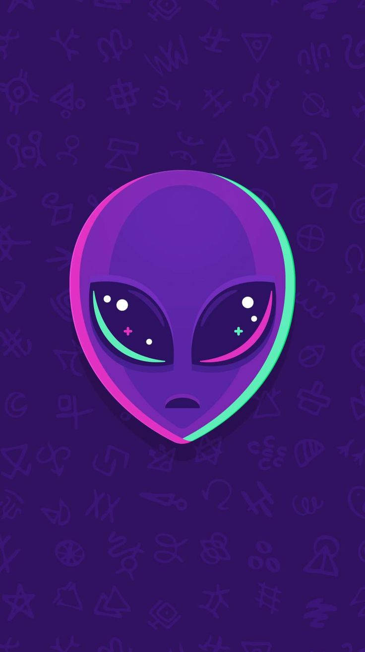 紫色外星人，在宇宙符號背景上擁有發光的眼睛。