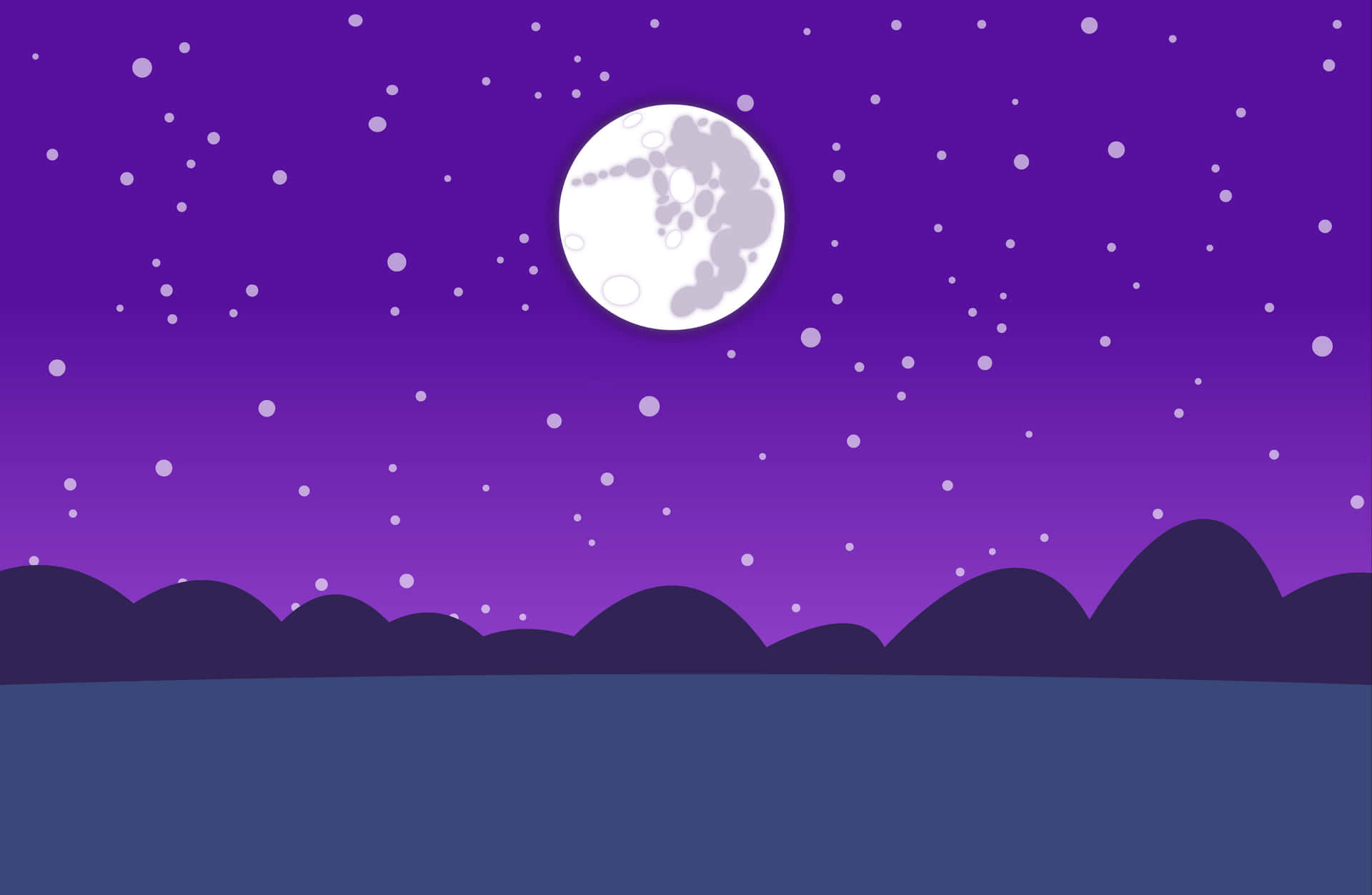 紫色夜空，月亮和星星，黑暗山丘上方。 — 彩虹小馬 GIF 壁紙