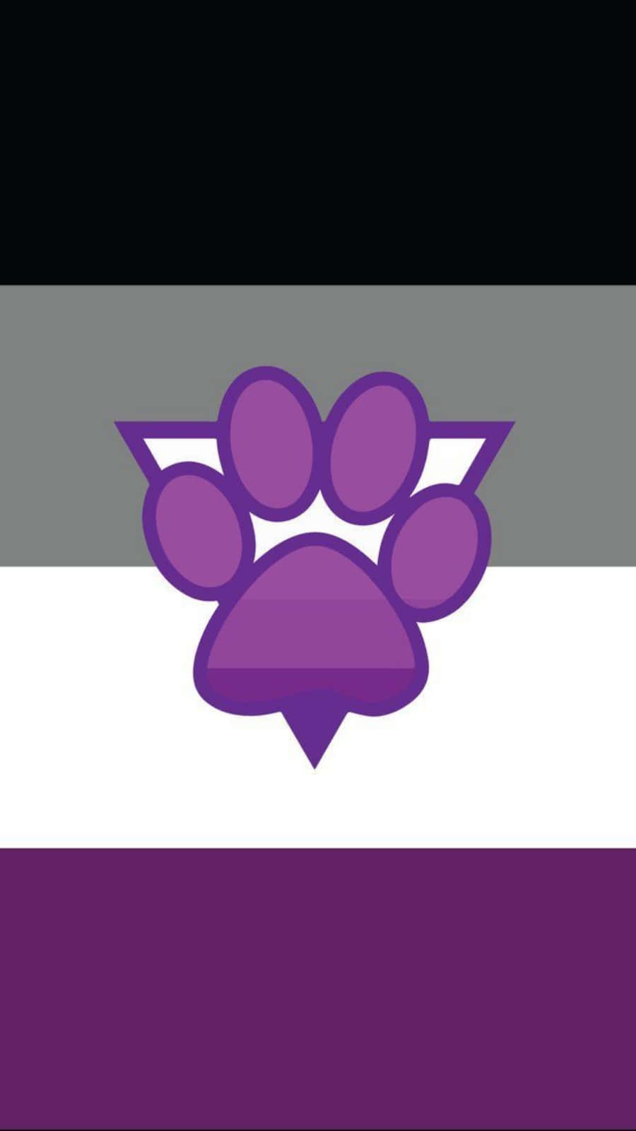 paws 桌布 壁紙 — 一個風格化的紫色爪印，位於一面帶有灰色、白色和深紫色橫條的旗幟中央。