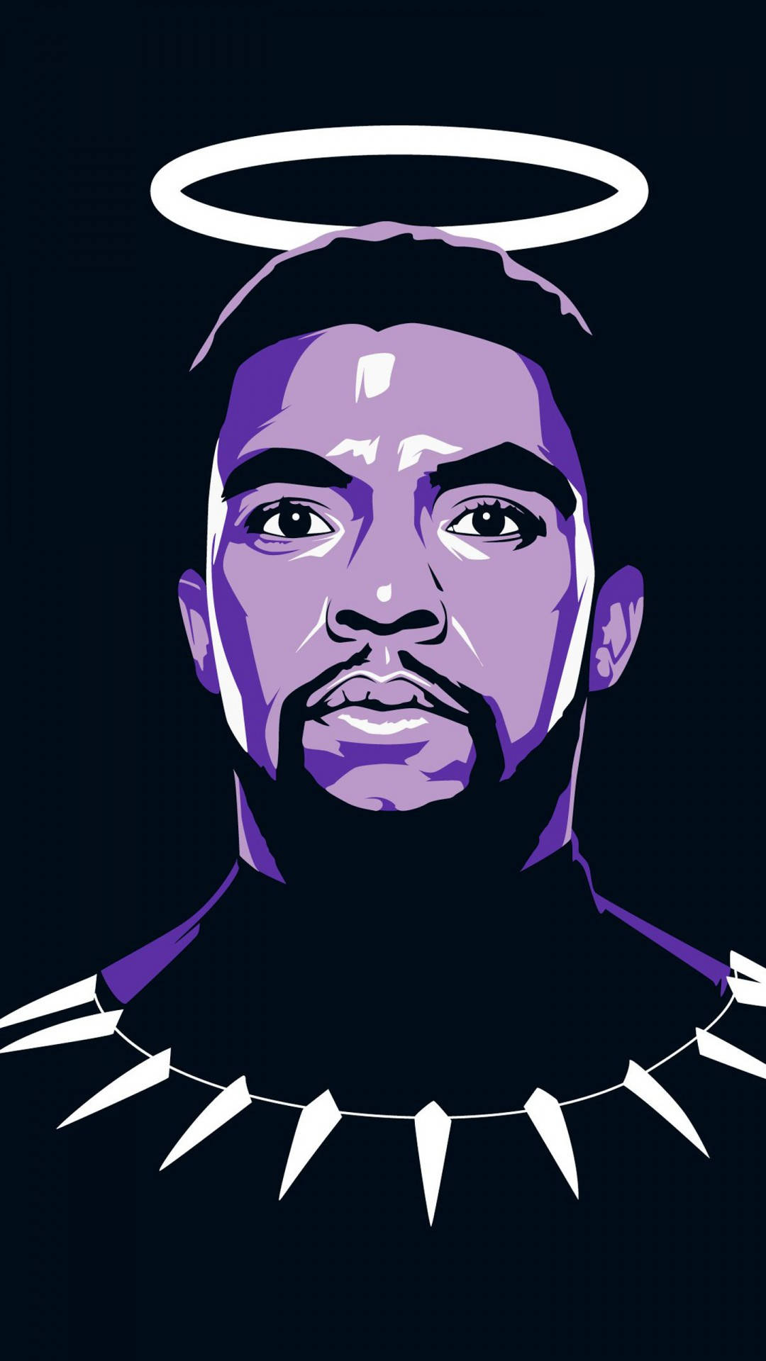 Chadwick 桌布 壁紙 — 一個風格化的紫色肖像，描繪一個帶有白色光環和鋸齒狀項鍊的男子，背景為深色。