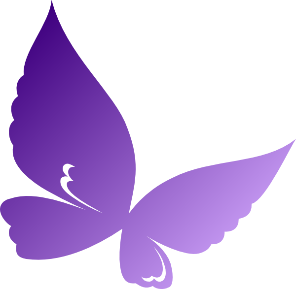Butterfly Wings 桌布 壁紙 — 一個風格化的紫色蝴蝶剪影，帶有漸層翅膀和白色裝飾漩渦，在純白色背景上。
