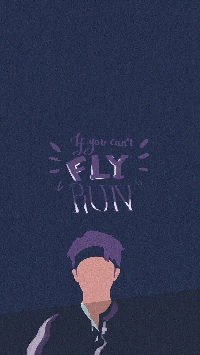 激勵語句「If you can't fly run」在紫色頭髮剪影上方。 — 酷炫鎖定螢幕 壁紙