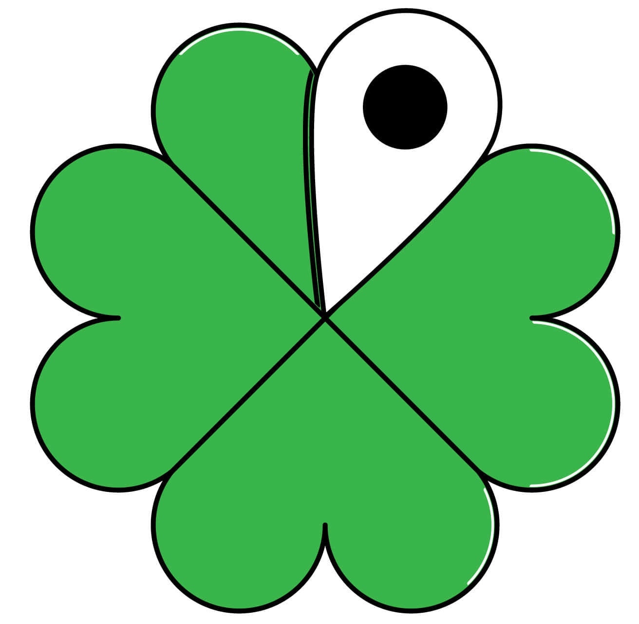 Four Leaf Clover 桌布 壁紙 — 一個風格化的綠色四葉草，其中一片葉子被一個帶黑色瞳孔的白色眼睛取代。
