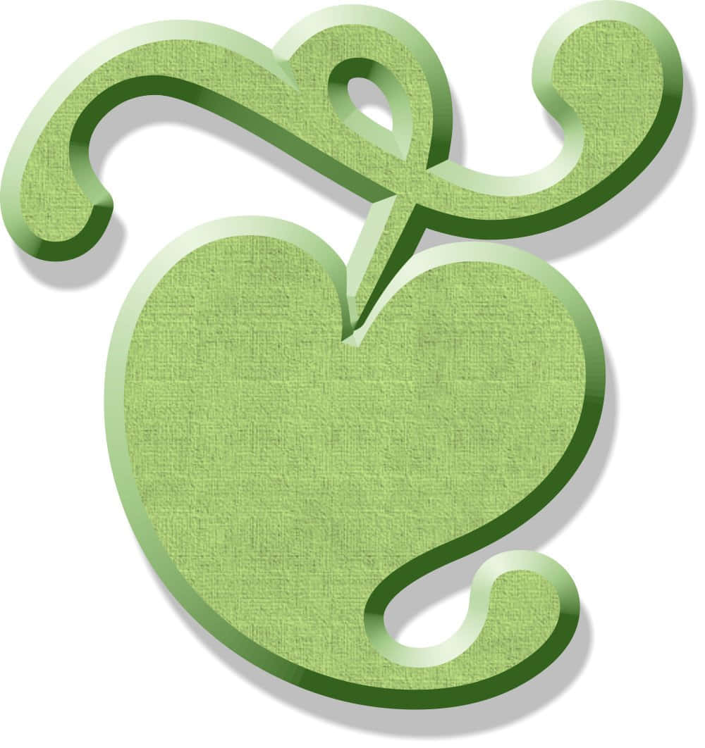 Green Heart 桌布 壁紙 — 一個風格化的綠色心形蘋果，帶有旋轉的莖和紋理表面，投射出柔和的陰影。