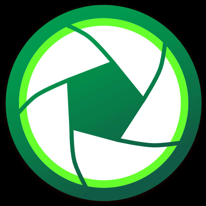 Camera Logo 桌布 壁紙 — 一個風格化的綠色相機光圈圖示，在黑色背景上發光。