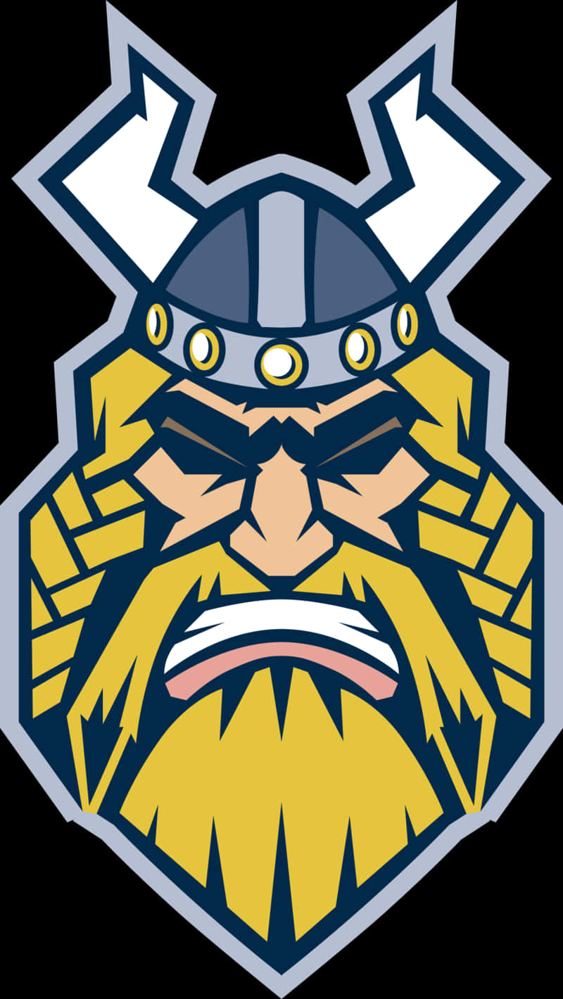 Vikings Logo 桌布 壁紙 — 一個風格化的維京戰士，帶有兇猛的表情和角盔，以大膽的幾何形狀呈現。