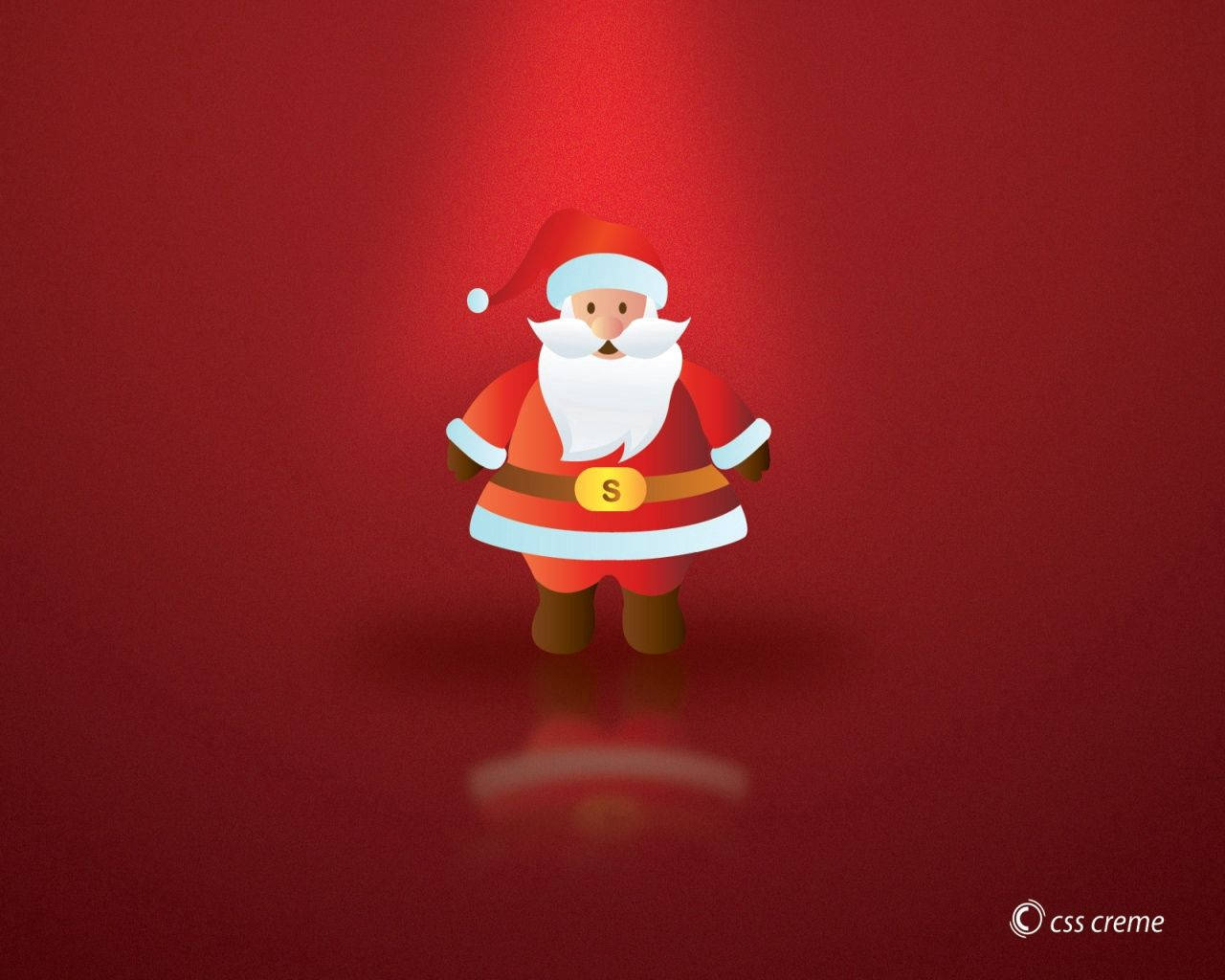 Santa Claus 桌布 壁紙 — 一個風格化的聖誕老人，身穿紅白衣服，站在深紅色背景的聚光燈下。