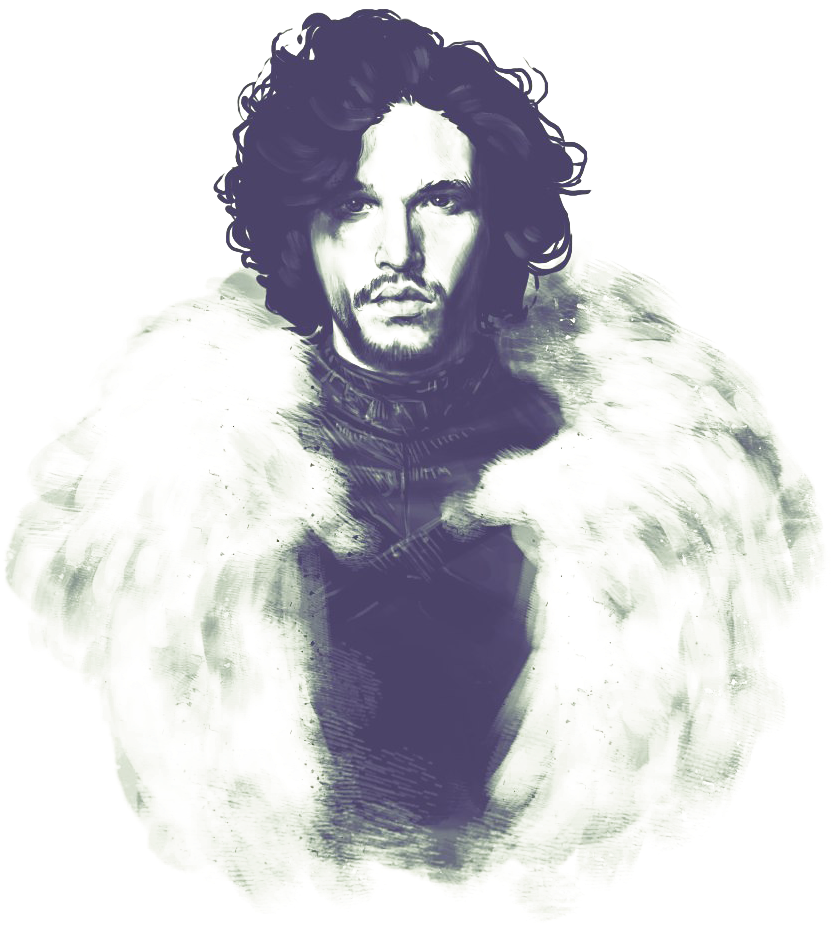 冰與火之歌 桌布 壁紙 — 一個風格化的肖像，描繪一名擁有深色捲髮和毛皮襯裡斗篷的男子，以綠色和紫色色調呈現，帶有磨損紋理。