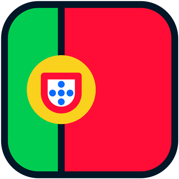 Portugal 桌布 壁紙 — 一個風格化的葡萄牙國旗圖示，綠色和紅色的垂直兩半，中央有一個黃色圓圈，內含國徽。