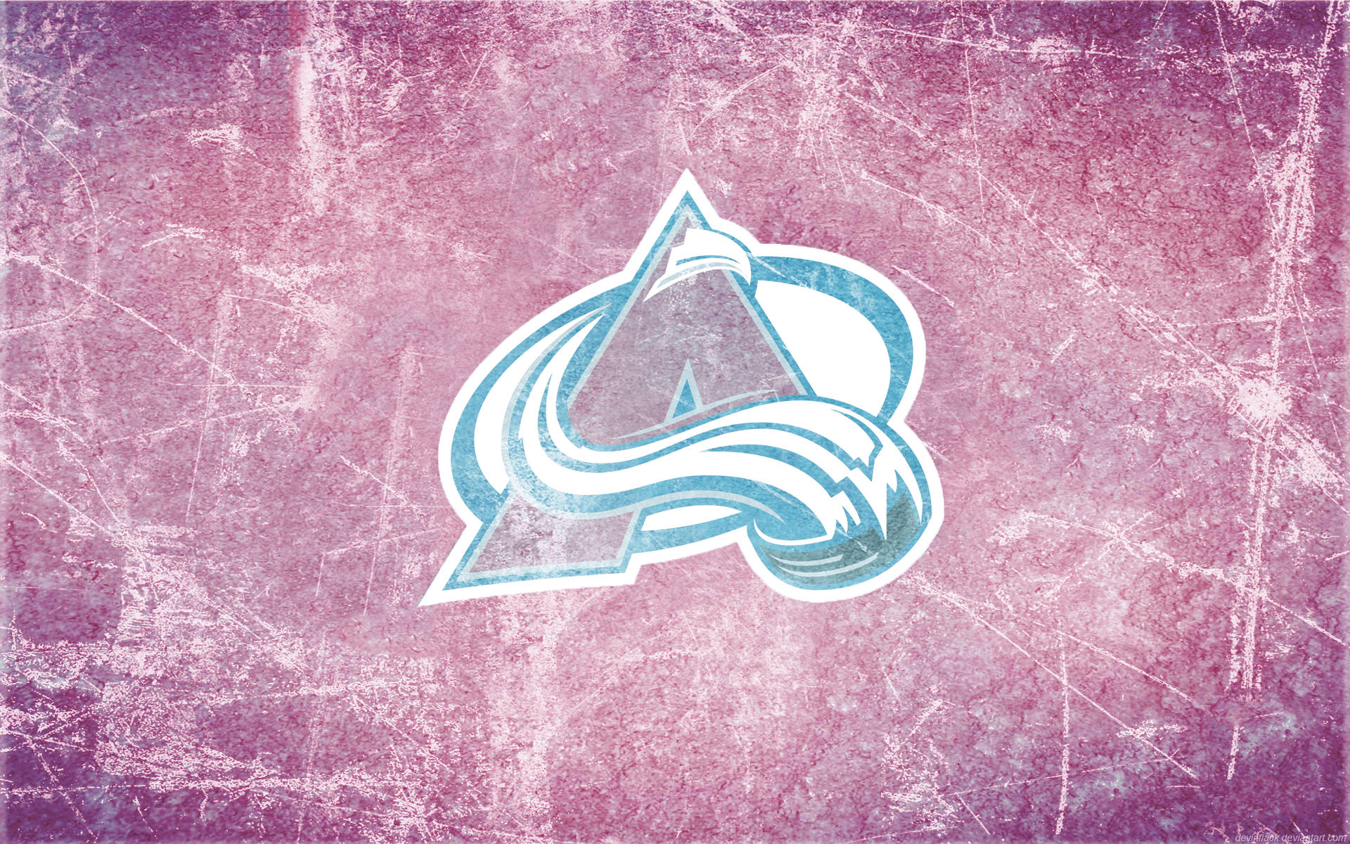 Avalanche 桌布 壁紙 — 一個風格化的藍白「A」標誌，帶有流動的漩渦，位於帶有白色刮痕的磨損紫色背景中央。