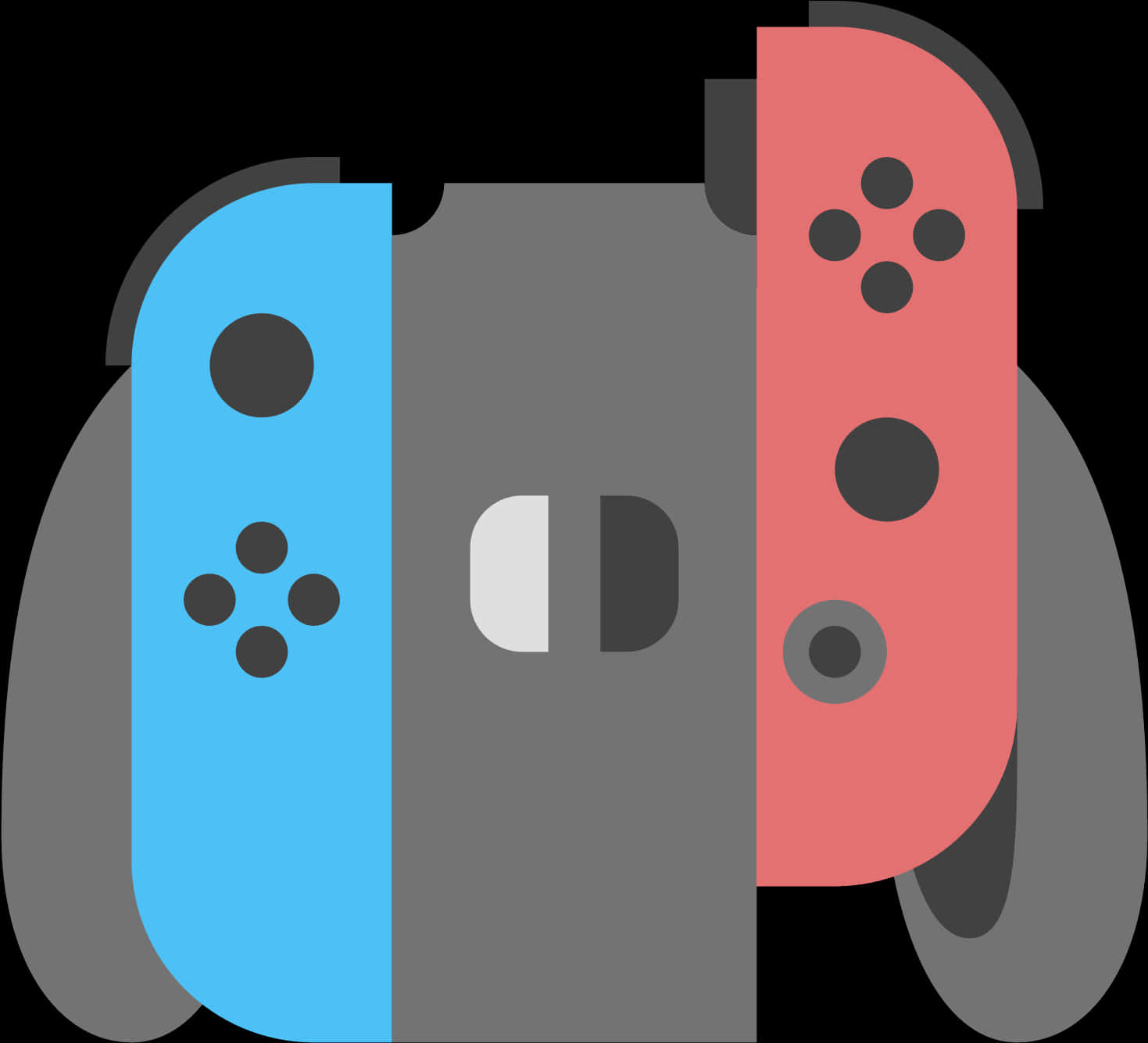 Game Icon 桌布 壁紙 — 一個風格化的藍紅Nintendo Switch控制器，灰色機身，黑色按鈕，背景為黑色。