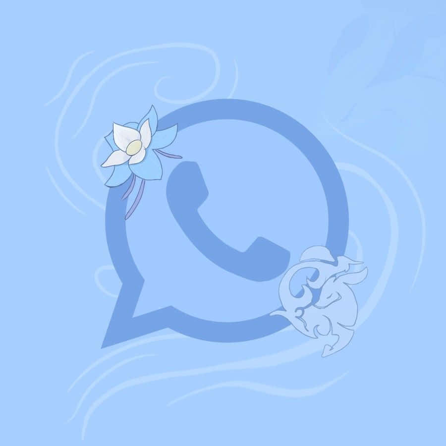 WhatsApp 桌布 壁紙 — 一個風格化的藍色WhatsApp標誌，飾有白色花朵和華麗的漩渦，背景為柔和的藍色。