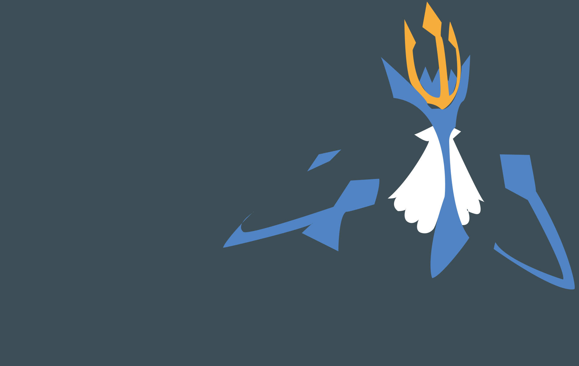 Empoleon 桌布 壁紙 — 一個風格化的藍色和金色三叉戟圖案，帶有白色翅膀，背景為深灰色。