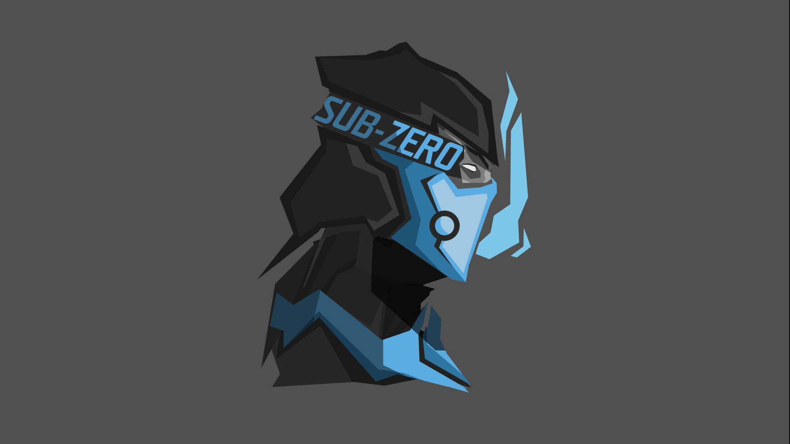 Sub-zero 桌布 壁紙 — 一個風格化的藍色和黑色 Sub-Zero 角色側面，背景為純灰色。