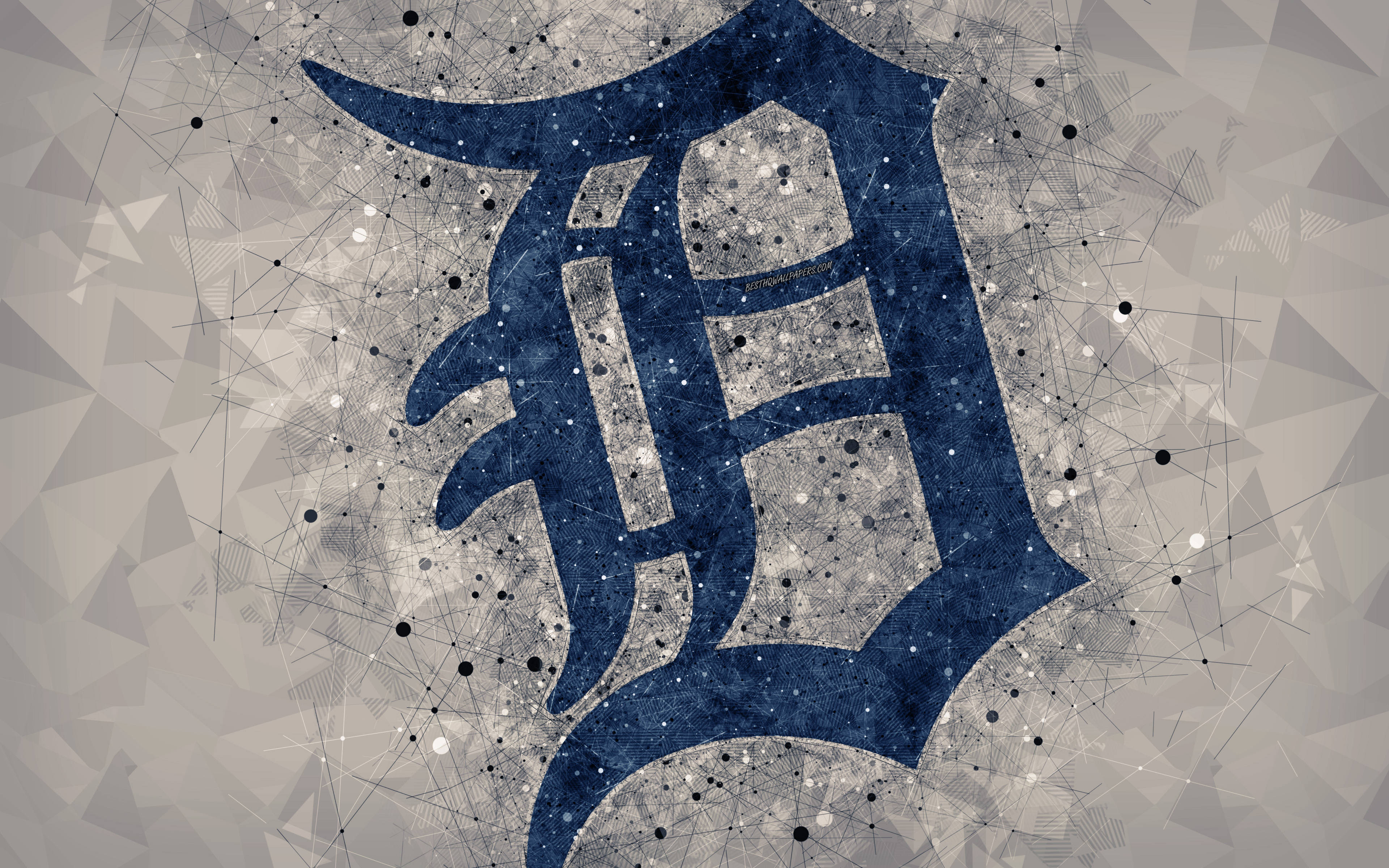 tigers 桌布 壁紙 — 一個風格化的藍色字母D，帶有紋理、宇宙背景的點和幾何形狀。