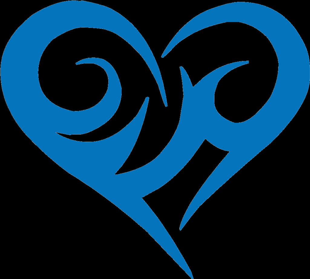 Heart Tattoo 桌布 壁紙 — 一個風格化的藍色心形，帶有旋轉的部落圖案，背景為黑色。