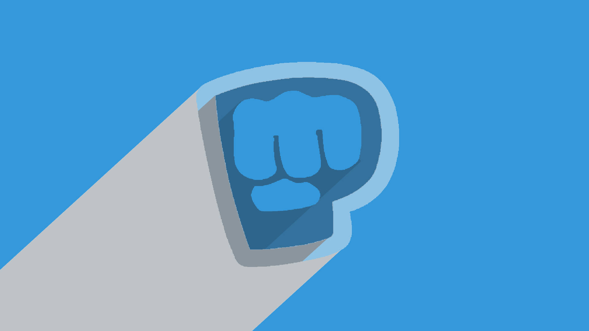 PewDiePie 桌布 壁紙 — 一個風格化的藍色拳頭圖示，在純藍色背景上帶有長陰影。