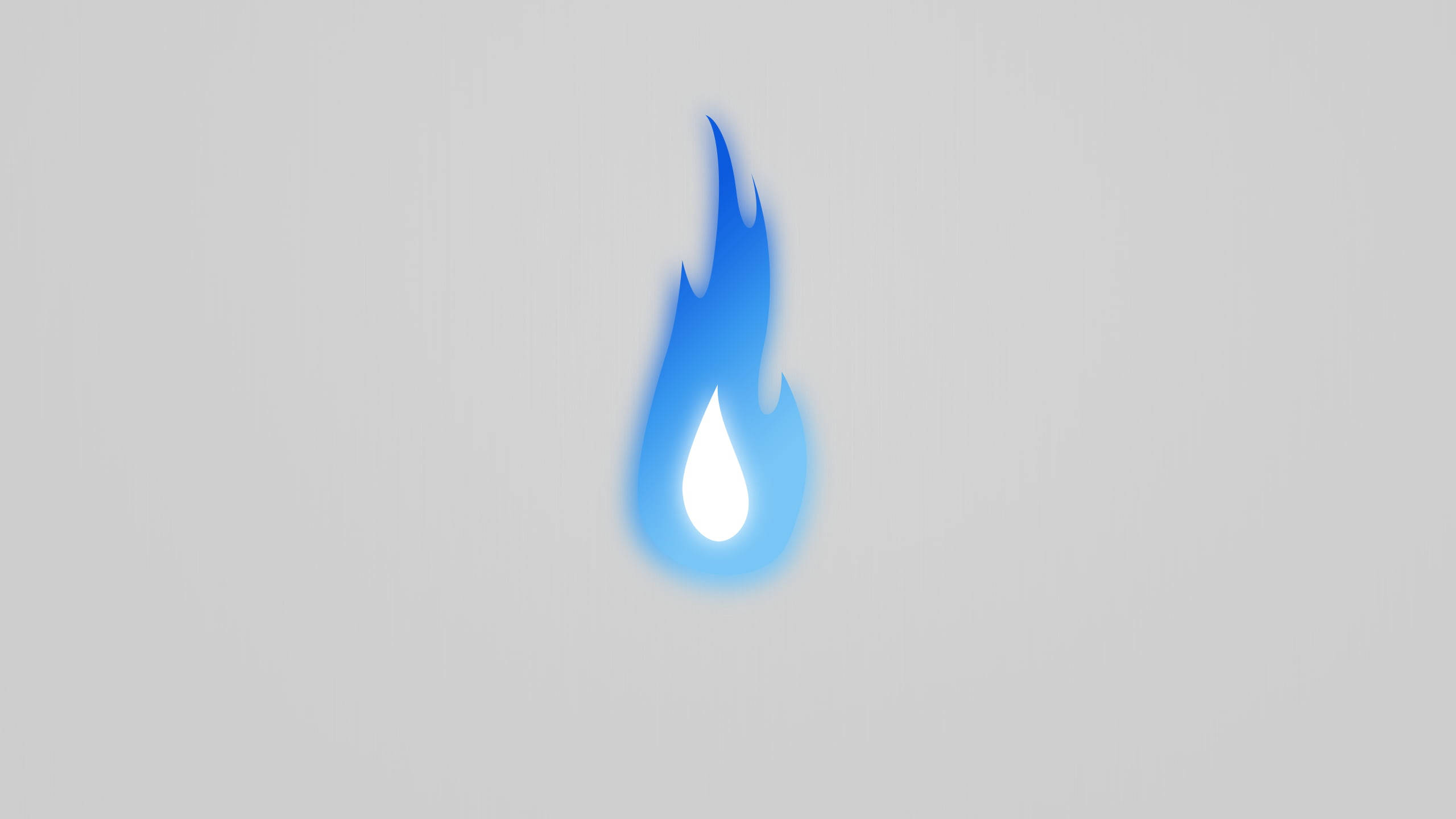 Flame 桌布 壁紙 — 一個風格化的藍色火焰圖示，中心帶有發光的白色核心，置於純灰色背景上。