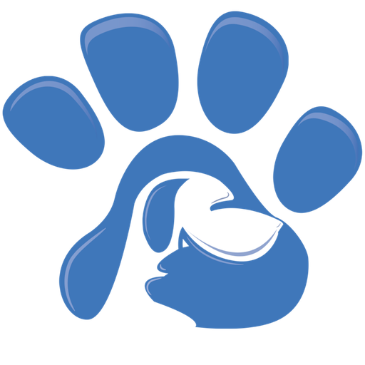 paws 桌布 壁紙 — 一個風格化的藍色爪印，在黑色背景上將寧靜的臉孔融入肉墊中。