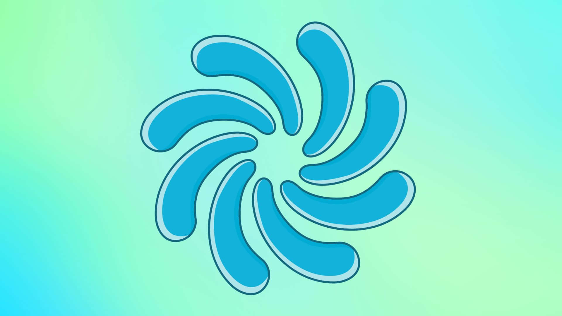 Blue Swirl 桌布 壁紙 — 一個風格化的藍色螺旋圖案，帶有圓角部分，在青綠色和薄荷綠的柔和漸變背景中散發開來。