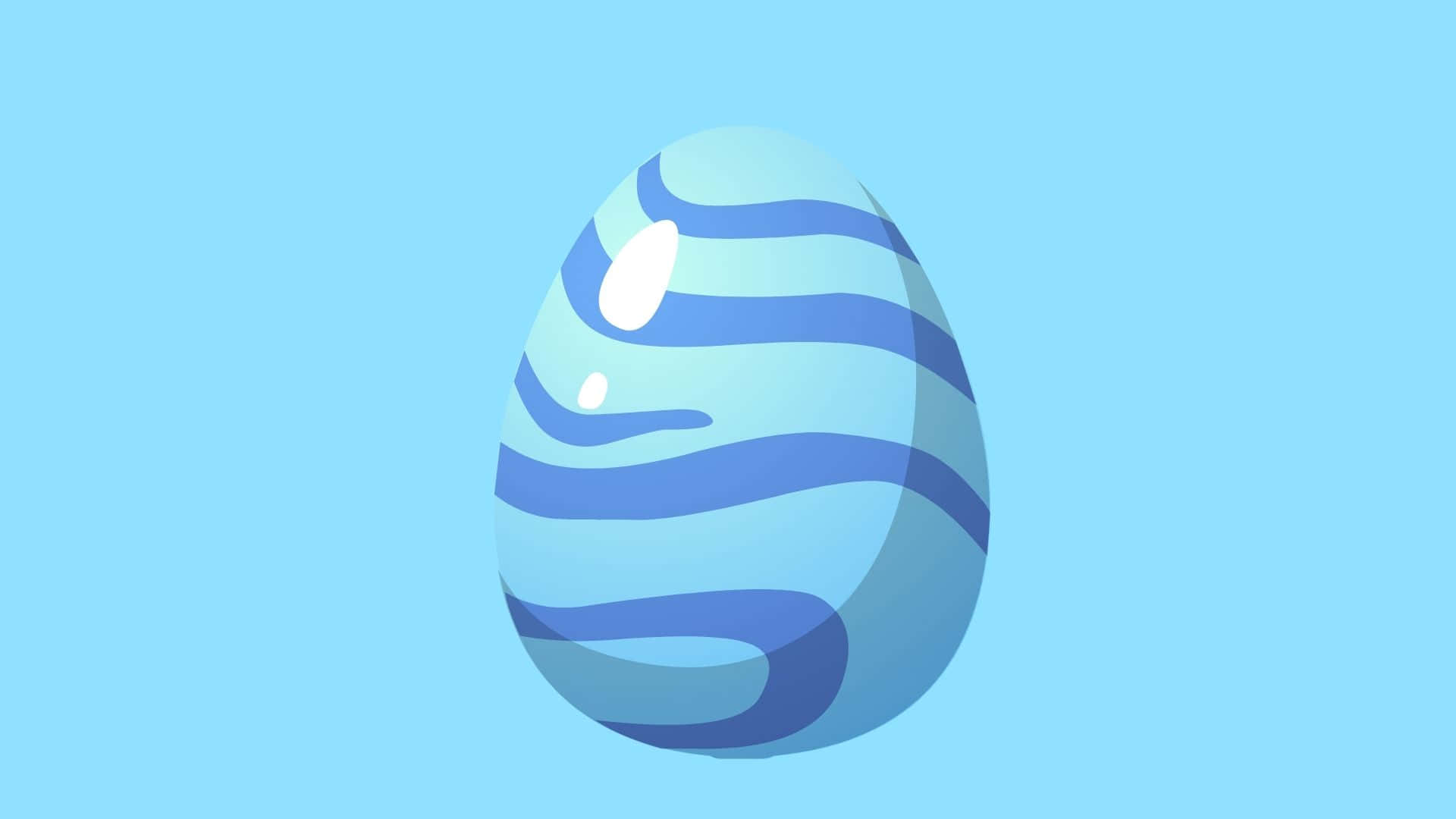 Easter Egg 桌布 壁紙 — 一個風格化的藍色雞蛋，帶有波浪條紋和白色斑點，漂浮在純淺藍色背景上。