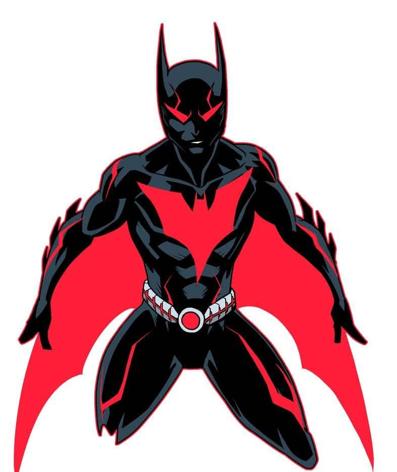 Batman Reborn 桌布 壁紙 — 一個風格化的蝙蝠俠角色，身穿黑紅相間的服裝，眼睛發光，披著斗篷，自信地站在白色背景前。