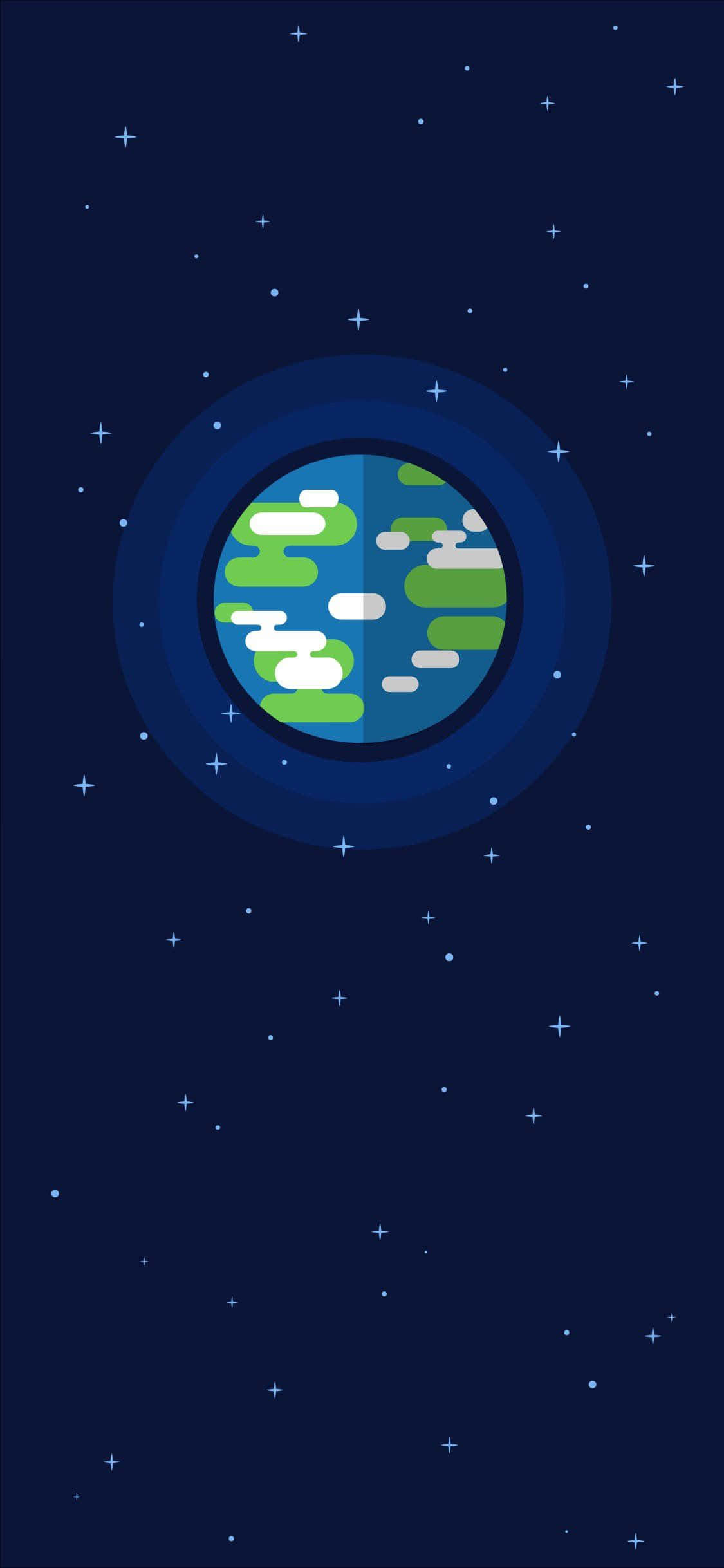 Animated 桌布 壁紙 — 一個風格化的行星，帶有綠色陸地和白色雲朵，漂浮在繁星點點的深藍色夜空中。