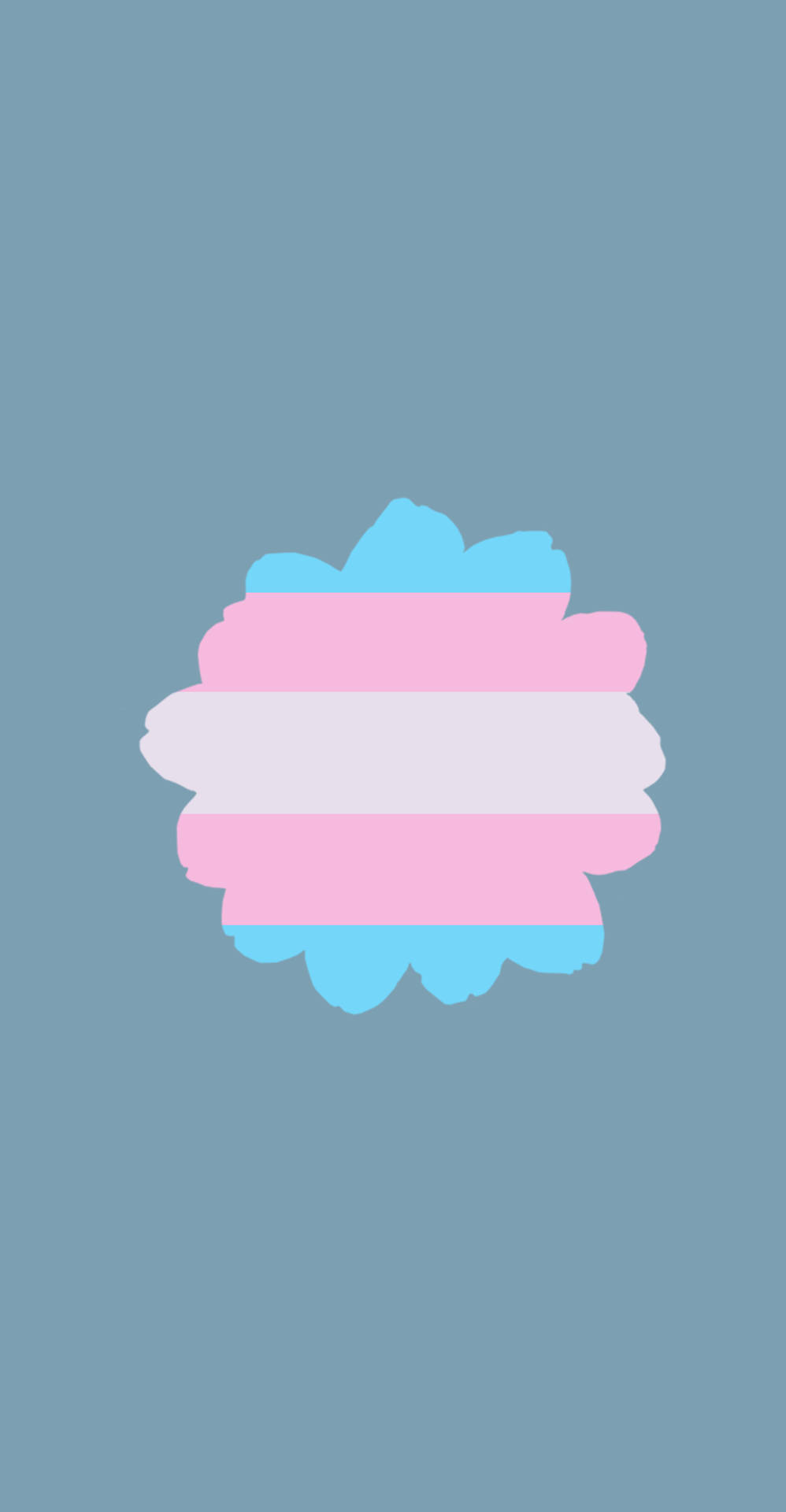 LGBT 桌布 壁紙 — 一個風格化的跨性別旗幟，以柔和的粉紅色、淺藍色和白色條紋形成蓬鬆雲朵的形狀，置於柔和的藍色背景上。