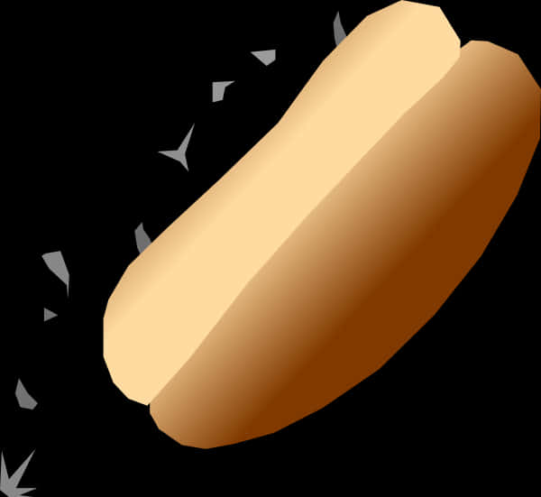 Hot Dog 桌布 壁紙 — 一個風格化的金棕色熱狗，灰色碎片在黑色背景上飛舞。