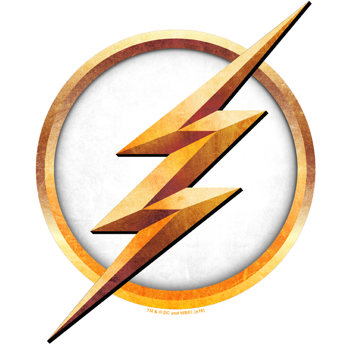The Flash Logo 桌布 壁紙 — 一個風格化的金色閃電在帶有紋理的圓形標誌內，背景為黑色。