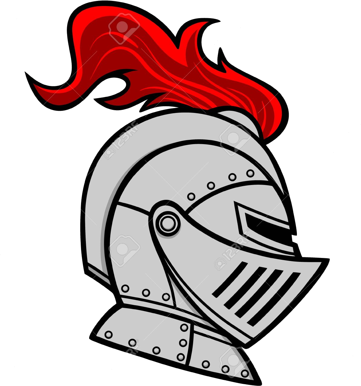 Helmet 桌布 壁紙 — 一個風格化的銀色騎士頭盔，帶有鮮明的紅色羽飾，襯托在純黑背景上。
