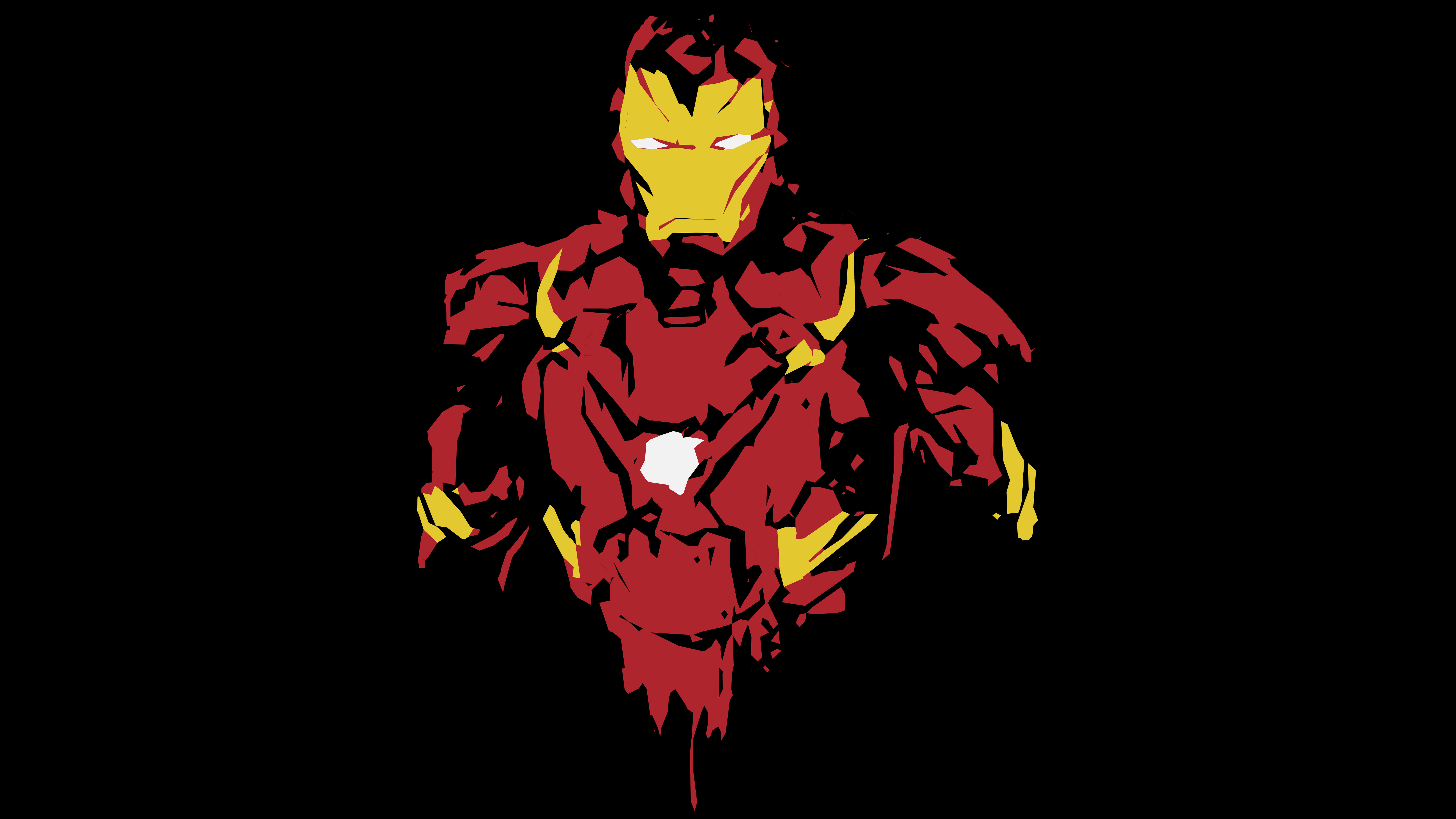 Mcu 桌布 壁紙 — 一個風格化的鋼鐵人人物，身穿紅色和金色裝甲，站在黑色背景前，眼睛發光，帶有白色弧形反應器。