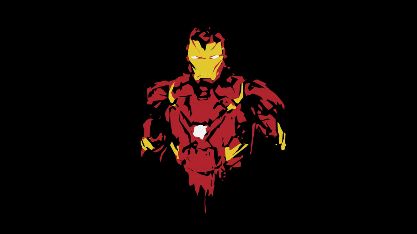 1366x768 Iron Man 桌布 壁紙 — 一個風格化的鋼鐵人剪影，以紅色和金色呈現，站在黑色背景前，帶有發光的眼睛和弧形反應爐。