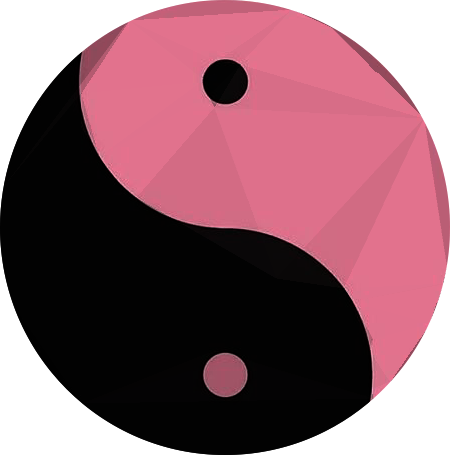 Circle Logo 桌布 壁紙 — 一個風格化的陰陽符號，以幾何粉紅色和黑色切面在透明背景上呈現。