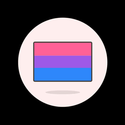 Bisexual 桌布 壁紙 — 一個風格化的雙性戀旗幟，粉紅、紫和藍色條紋居中於黑色背景上的柔和圓圈內。