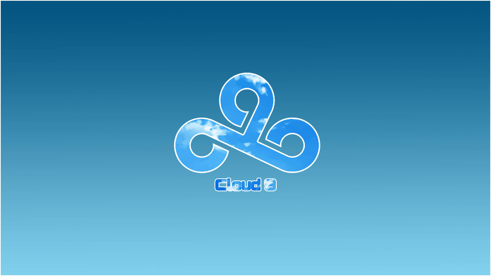 Cloud9 桌布 壁紙 — 一個風格化的雲朵標誌，帶有天空紋理，置於漸變藍色背景上。
