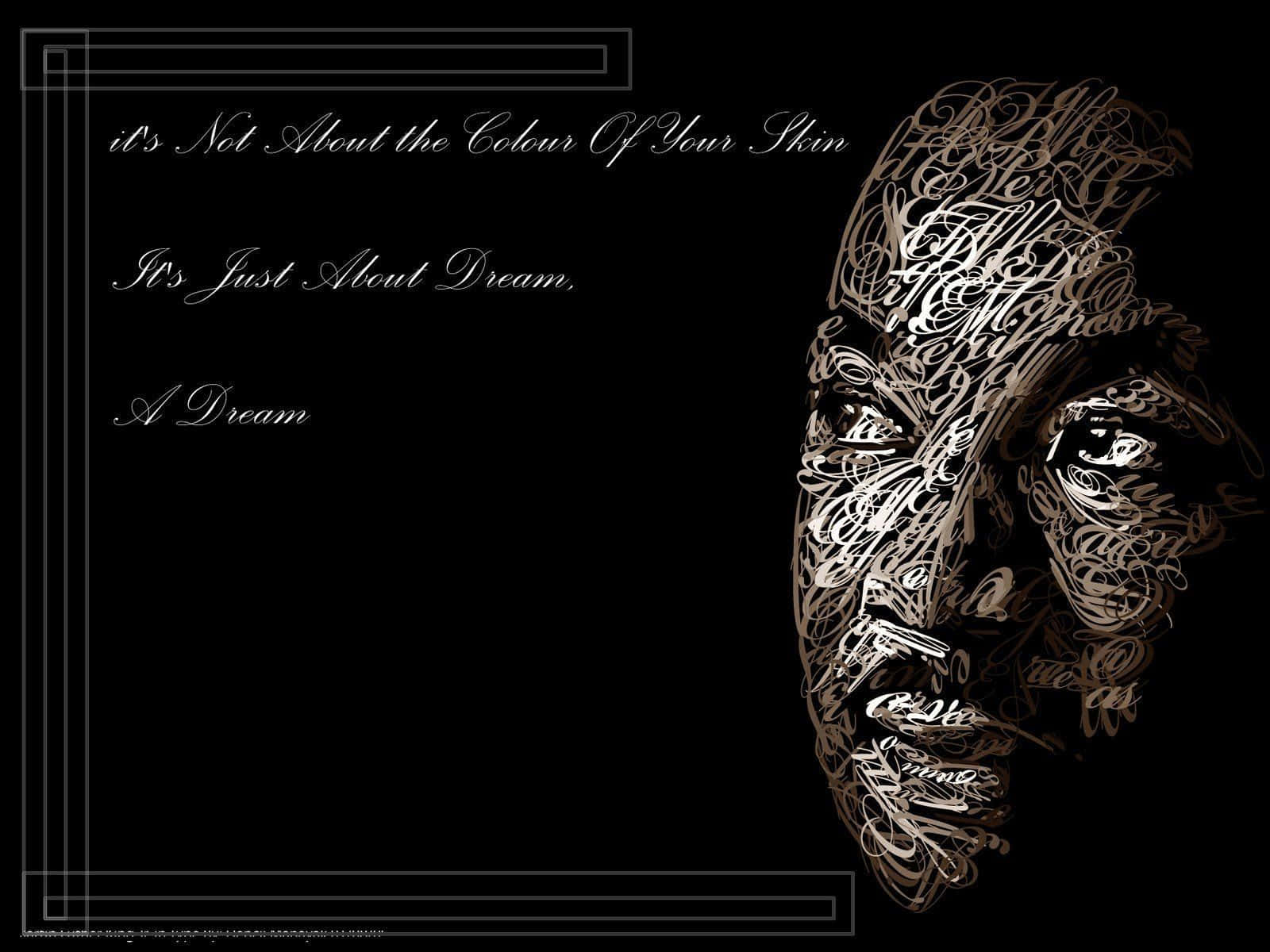 Motivational Quotes Black 桌布 壁紙 — 一個風格化的面孔，由旋轉的草書字母組成，背景為黑色，帶有優雅草書的勵志文字。