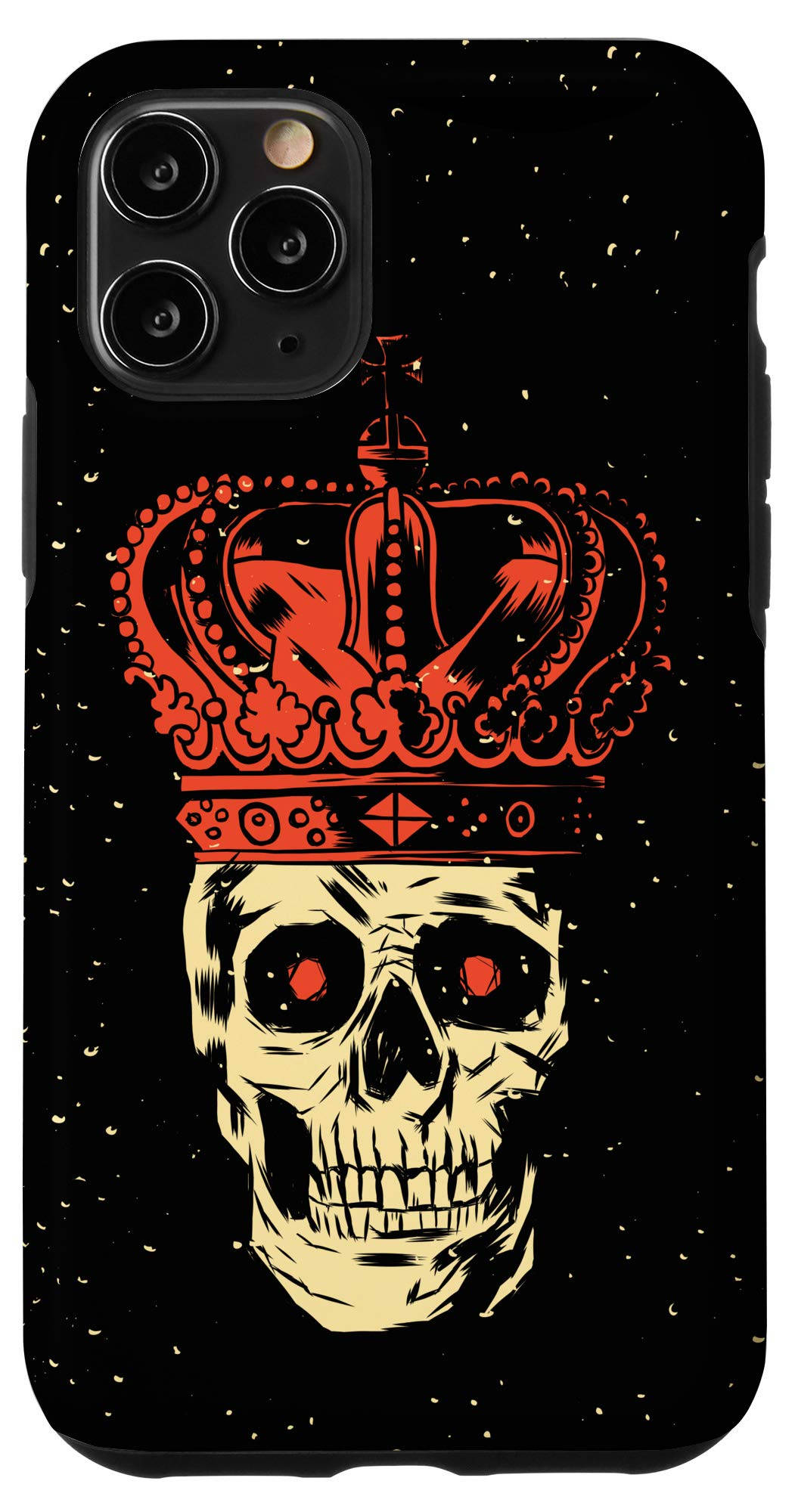 Gothic Phone 桌布 壁紙 — 一個風格化的頭骨，帶有發光的紅色眼睛，在斑點黑色背景上戴著大膽的紅色皇冠。