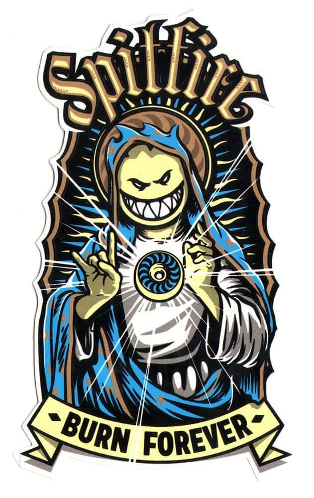 Saint Halo 桌布 壁紙 — 一個風格化的魔鬼形象，身穿藍色長袍，頭頂光環和魔鬼角，手持發光球體，同時做出和平手勢。
