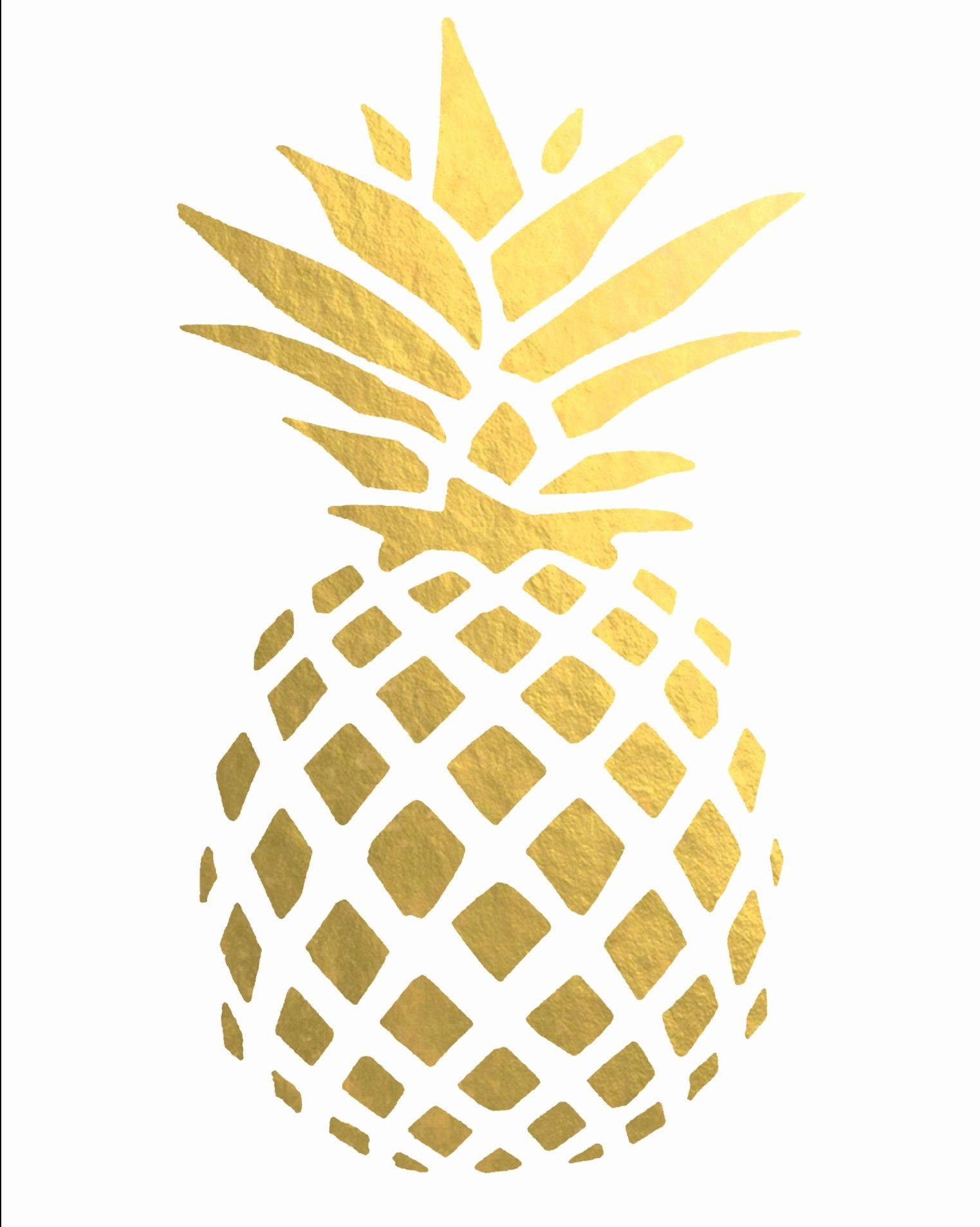 Pineapple iPhone 桌布 壁紙 — 一個風格化的鳳梨，在乾淨的白色背景上以閃閃發光的金箔呈現。
