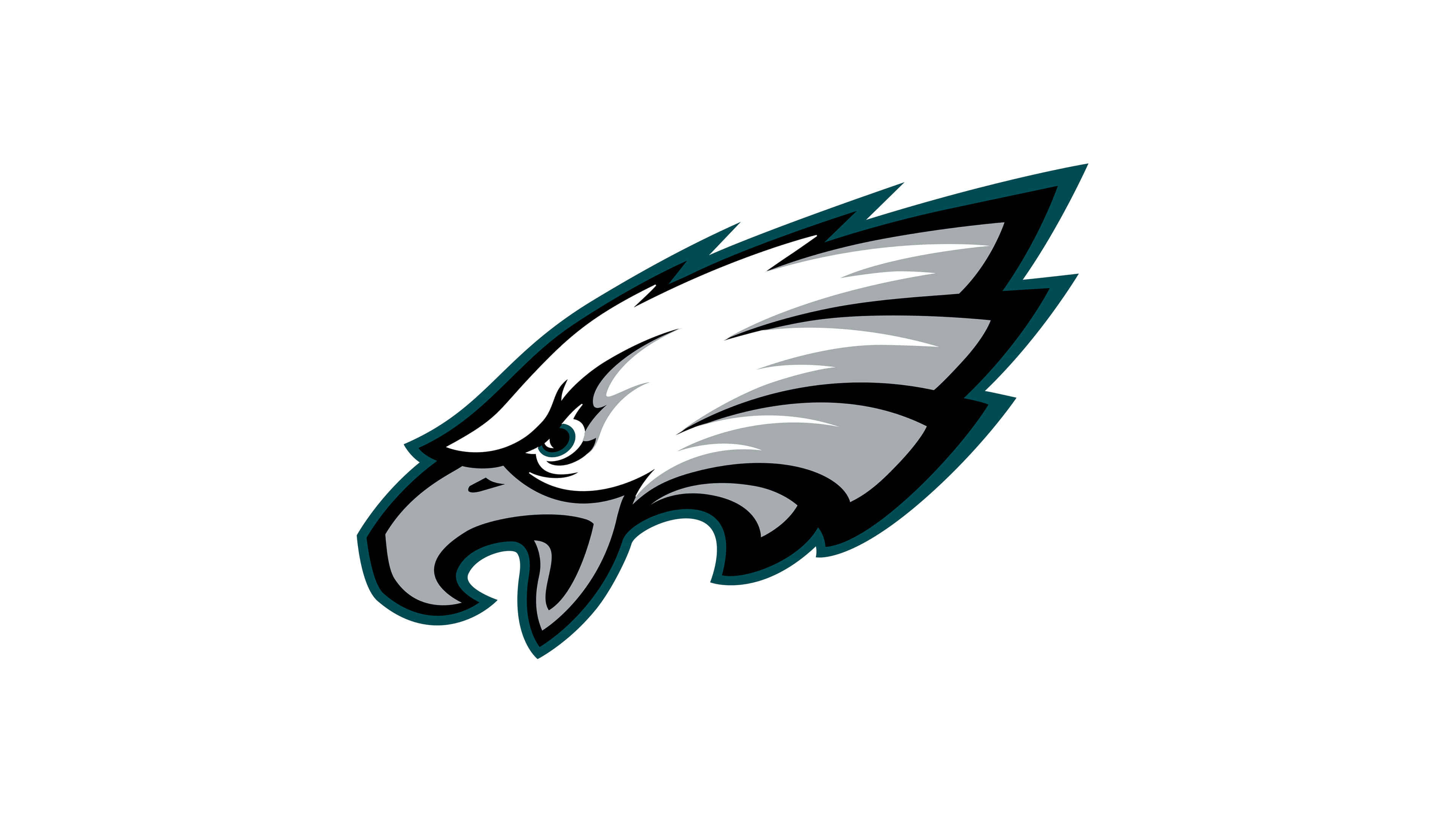 NFL Teams 桌布 壁紙 — 一個風格化的鷹頭標誌，採用白色、灰色和青色，帶有銳利的黑色輪廓和兇猛的眼睛。