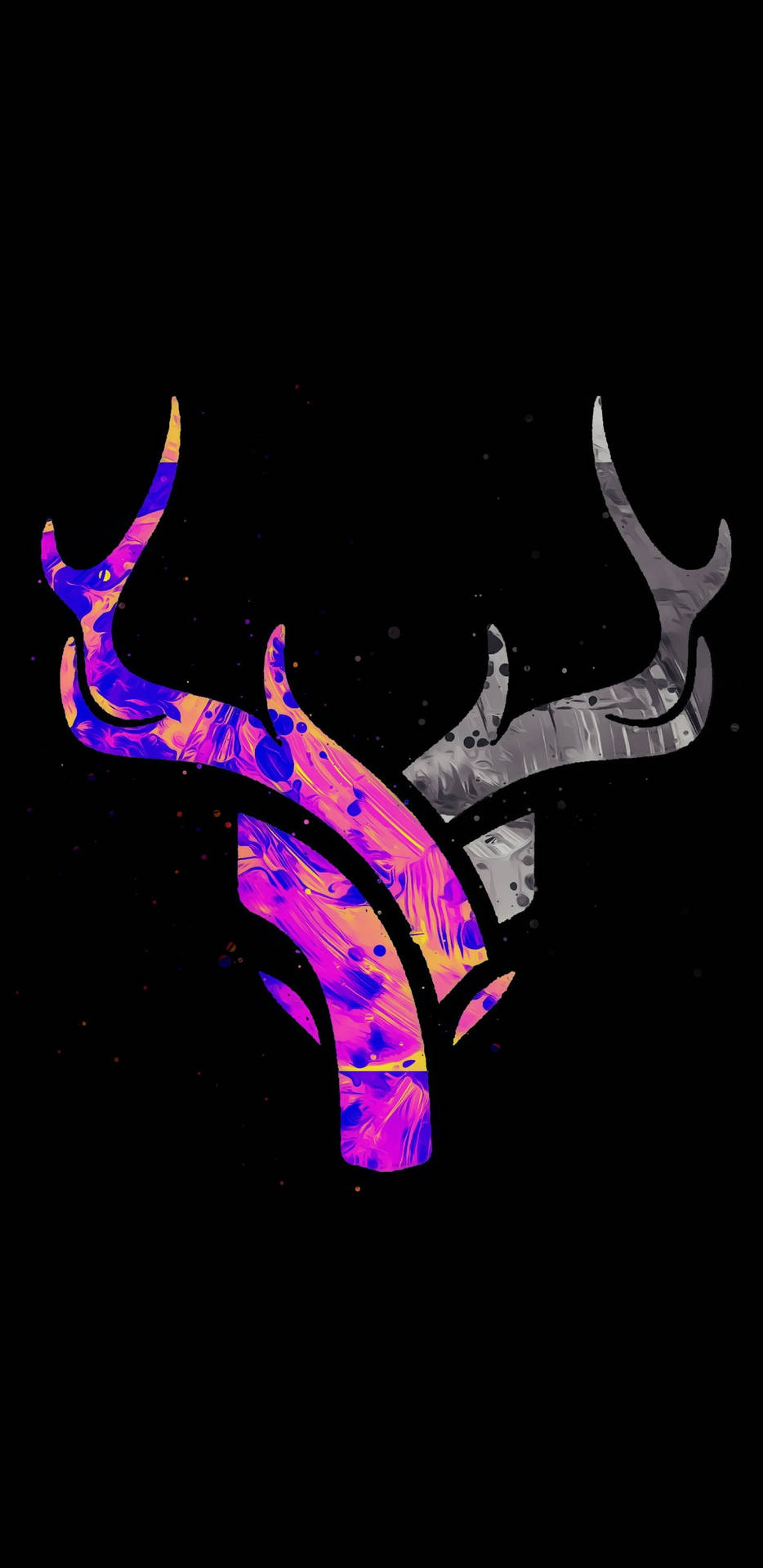 風格化鹿頭，黑色背景上帶有彩色鹿角 — 星座 GIF 壁紙