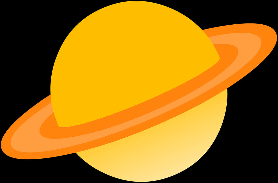 土星 桌布 壁紙 — 一個風格化的黃色行星，帶有橙色環，背景為黑色。